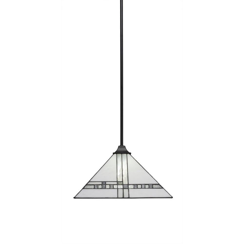 Toltec Lighting 13-Mb-955 Chain/Square Stem Hung Pendant With 14&quot; New Deco Tiffany Glass, Matte Black