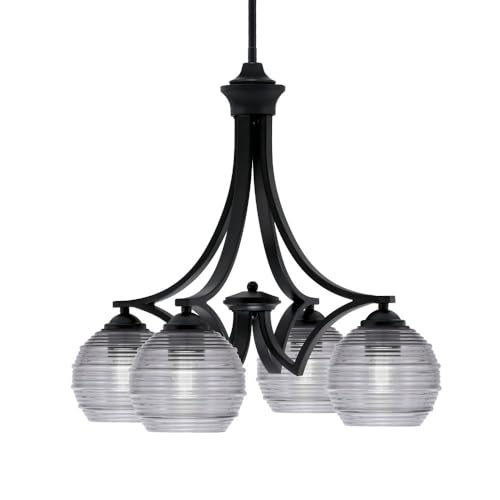 Toltec Lighting 568-Mb-5112 Zilo - 4 Light Downlight Chandelier-20 Inches Tall And 21 Inches Wide, Finish Color: Matte Black, Glass Color: Smoke Ribbed