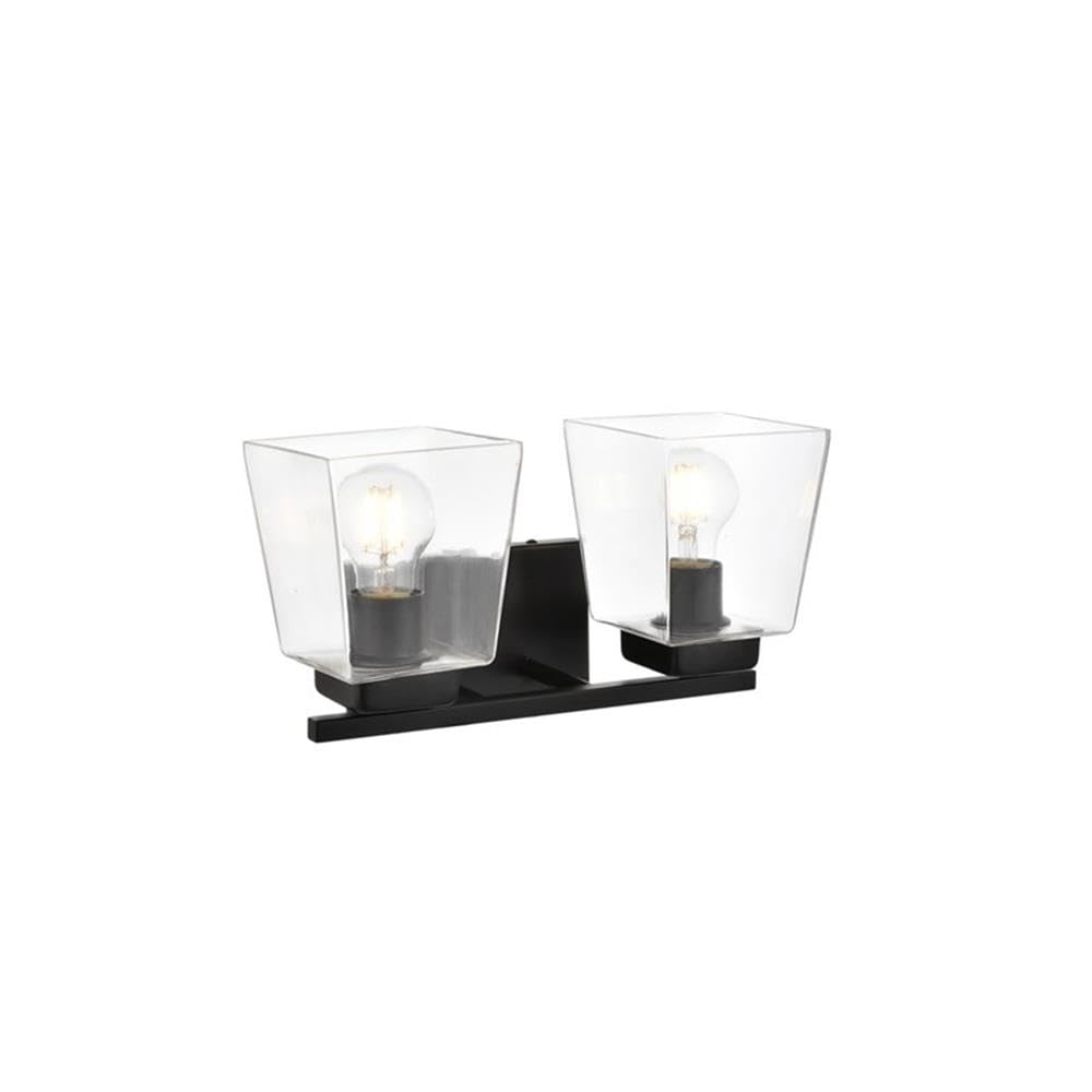 Living District Merrick 2-Light Iron & Glass Bath Sconce in Black/Clear