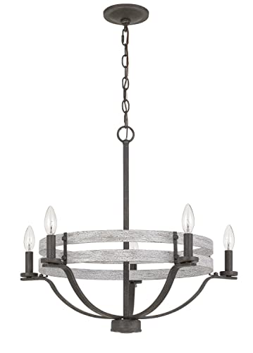 Cal 60W x 5 Metal Chandelier, Natural Wood/Iron, Model FX-3733-5, 25 x 25 x 22.5 Inches