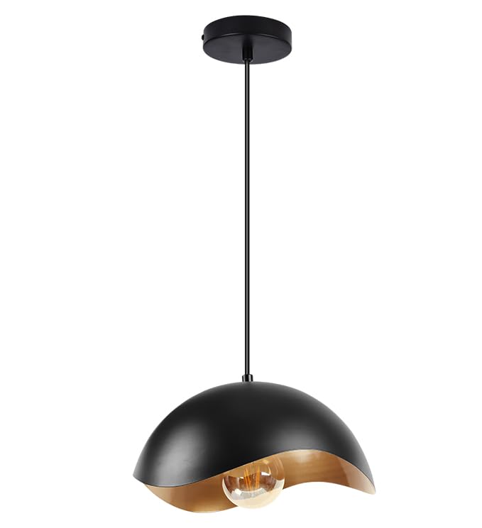 Jetima Modern Wave Pendant Light  11 Black and Gold Dome Shade  LED Ceiling Light Fixture with Globe Bulb  Contemporary Hanging Light for Kitchen  Dining Room  Bedroom