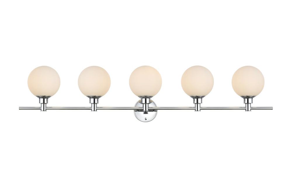 Living District Cordelia 5-Light Iron/Glass Bath Sconce in Chrome/Frosted White