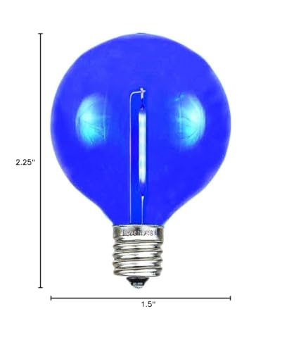 Novelty Lights 25 Pack Blue G40 Led Filament String Light Bulbs  E12/C7 Candelabra Base  5 Watt Equivalent  Shatterproof Replacement Bulbs For Patios  Canopy Lighting