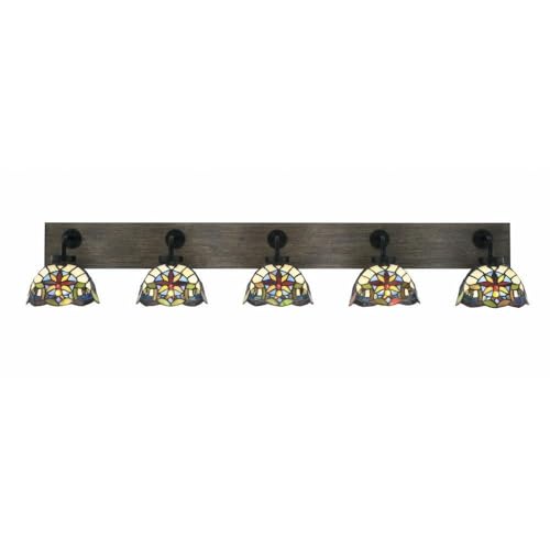 Toltec Lighting 1775-Mbdw-9365 Oxbridge - 5 Light Bath Bar-8.25 Inches Tall And 47.75 Inches Length, Finish Color: Matte Black/Painted Distressed Wood-Look Metal, Glass Color: Earth Star Art