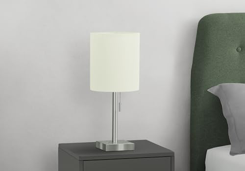 Monarch Specialties 9649 Lighting, Set Of 2Table Lamp, Usb Port Included, Nickel Metal, Ivory, Cream Shade Lighting-2Pcs/17 H Table, 7" L X 7" W X 16.75" H, Silver