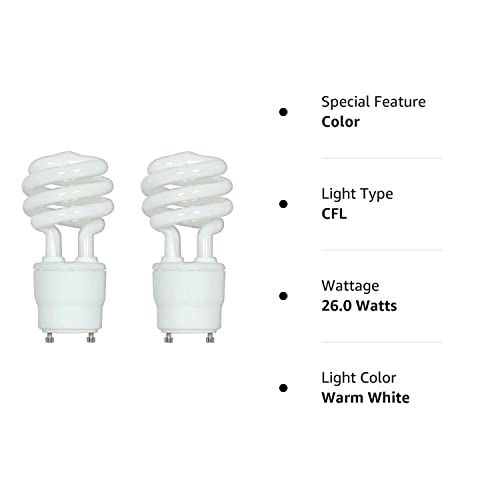 Satco S8203 CFL Lamp, 13W, GU24 Base, Pack of 2, White