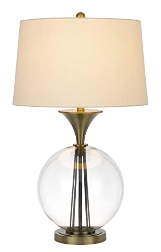 Cal 150W 3 Way Table Lamp, Glass/Metal, Brass, 18 x 30.5 in, Model BO-2990TB, Taper Drum Fabric Shade