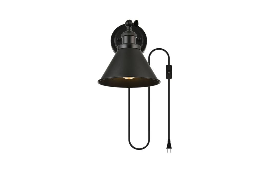 Living District Blaise 1-Light Metal Plug-in Wall Sconce in Black