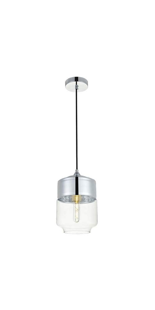 Elegant Lighting Ashwell 1-Light Chrome Pendant, Clear Glass Shade, Modern Design