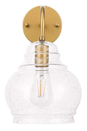 Elegant Lighting Living District Indoor Modern Home Decorative Bright Ceiling Pierce 1 Light Brass and Clear seeded Glass Wall Sconce