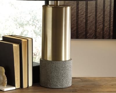 Signature Design By Ashley Jacek Table Lamps Set Of 2 Contemporary Gray/Brass Finish 15W X 15D X 27.25H Goldtone Foil