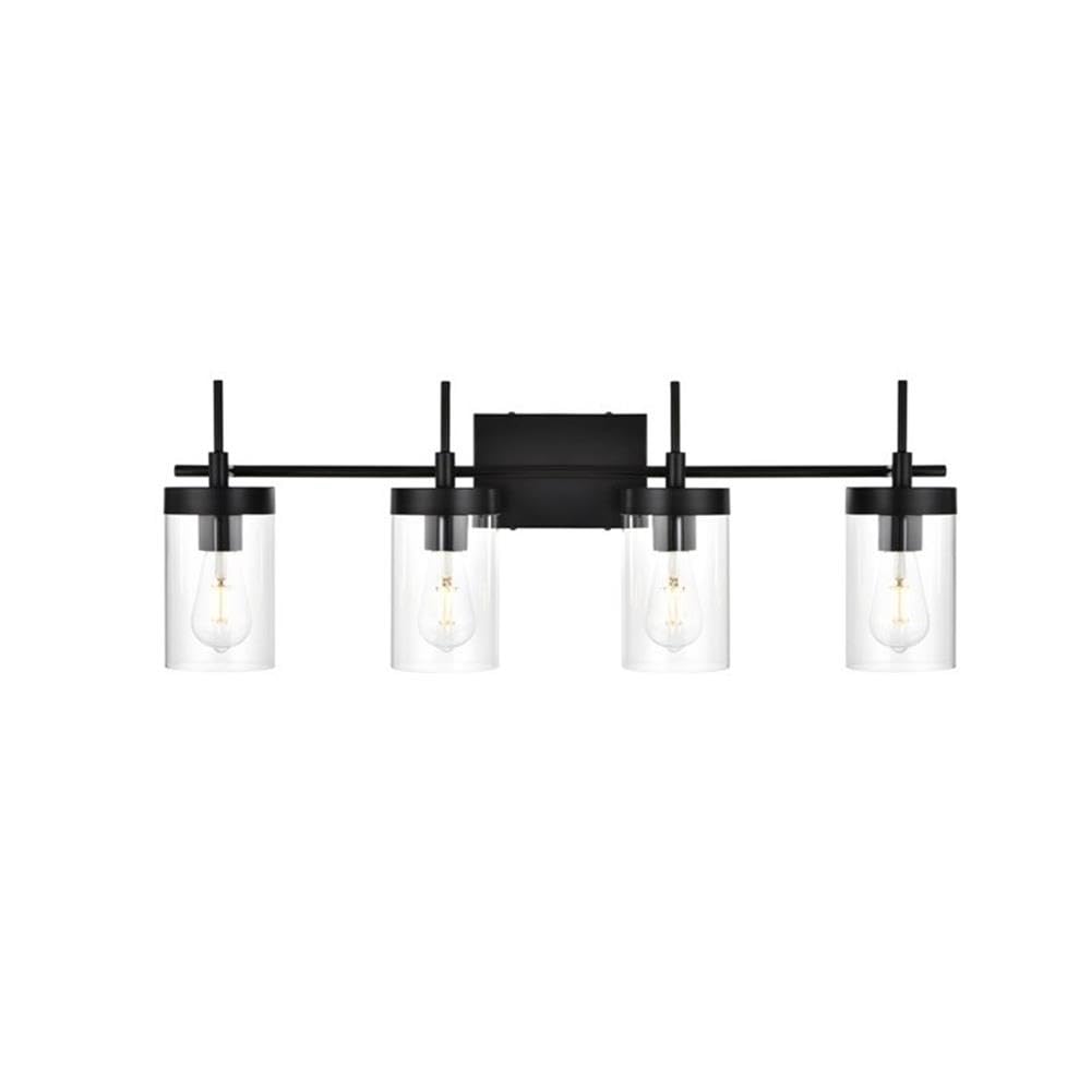 Living District Benny 4-Light Iron & Glass Bath Sconce in Black/Clear