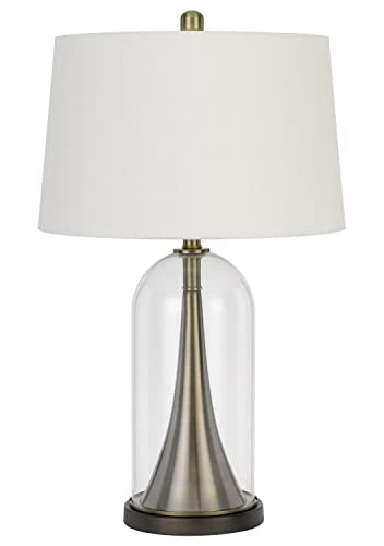 Cal 3 Way Table Lamp, Brass Glass/Metal, 17inW x 28.5inH, Hardback Taper Drum Shade, Model BO-2989TB