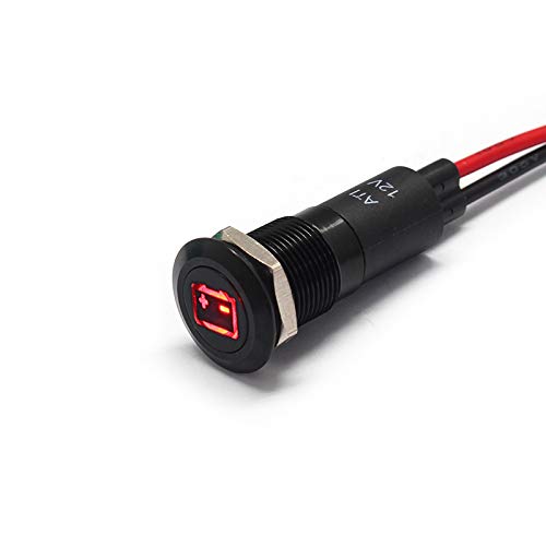 Alpinetech PLB12MS 12mm 1/2in 12V LED Metal Signal Indicator Dash Light - Battery/Alternator Warning