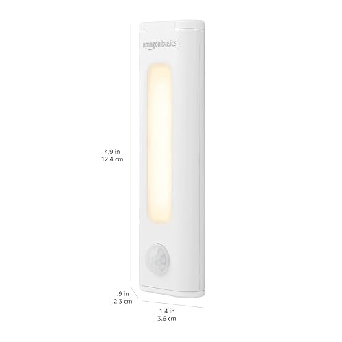 Amazon Basics LED Stick On Lights, Wireless Motion Sensing, 2 Pack, White, Model 59428, Battery Operated, Portable Under Cabinet Lighting