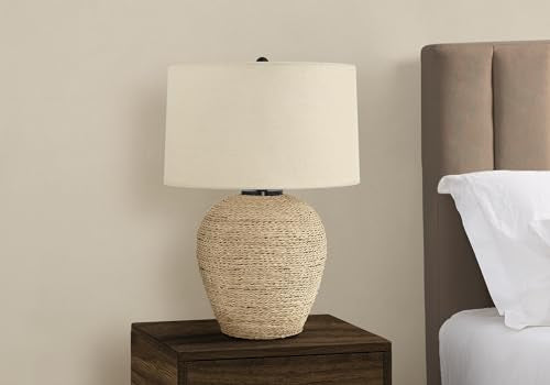 Monarch Specialties I 9713 Lightingtable Lamp, Rattan, Beige Shade, Transitional