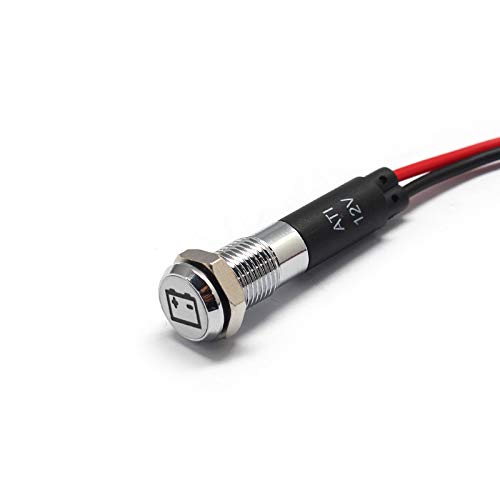 Alpinetech PL8MS 12V LED Metal Signal Indicator Dash Light - Battery Warning