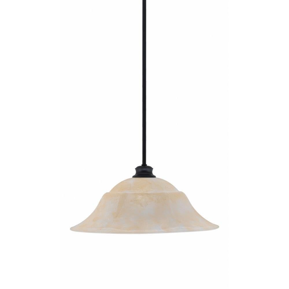 Toltec Lighting 72-MB-53813 Stem - 1 Light Pendant with Hang Straight Swivel-9.5 Inches Tall and 20 Inches Wide, Finish Color: Matte Black, Glass Color: Amber Marble