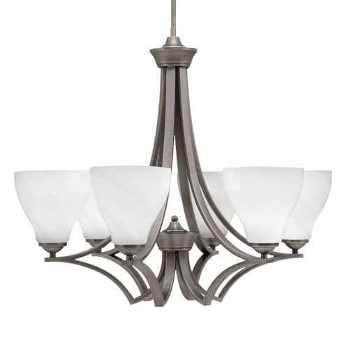 Toltec Lighting 566-Gp-4761 Zilo - 6 Light Uplight Chandelier-23 Inches Tall And 26.75 Inches Wide, Finish Color: Graphite, Glass Color: White Marble