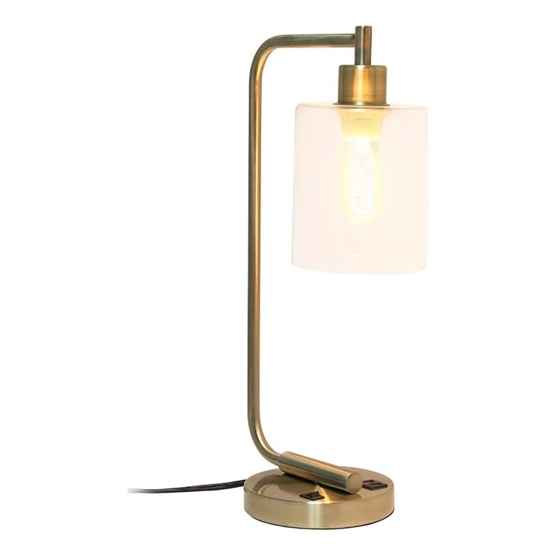 All The Rages Metal & Glass Desk Lamp With Usb Port In Antique Brass/Clear