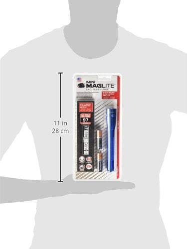 MagLite Mini LED Flashlight - 2-Cell AA, Aluminum, Blue, Model SP2211H, One Size with Holster