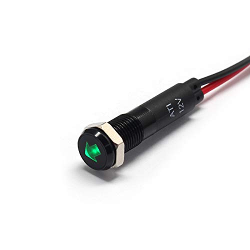 Alpinetech PLB8MS 8mm 12V LED Metal Signal Indicator Dash Light Black Bezel Single Arrow