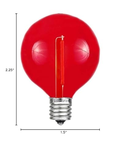 Novelty Lights 25 Pack Red G40 Led Filament String Light Bulbs  E12/C7 Candelabra Base  5 Watt Equivalent  Shatterproof Replacement Bulbs For Patios  Canopy Lighting