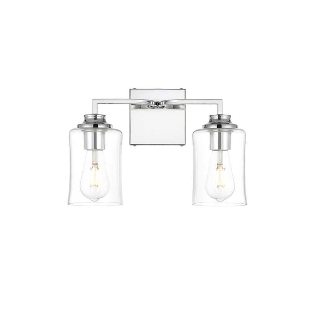 Living District Ronnie 2-Light Iron & Glass Bath Sconce In Chrome/Clear