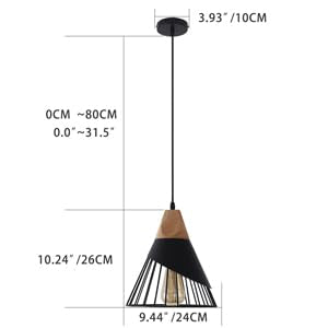 Mxsaoud 2 Pieces Modern Black Pendant Light Over Kitchen Island,Adjustable Wood Hanging Light Fixture,Industrial Pendant Lightin