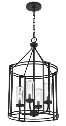 Cal Lighting Luton Cage Metal Chandelier, FX-3777-4, Iron, Glass Shades, 15.75inW x 26.13inH