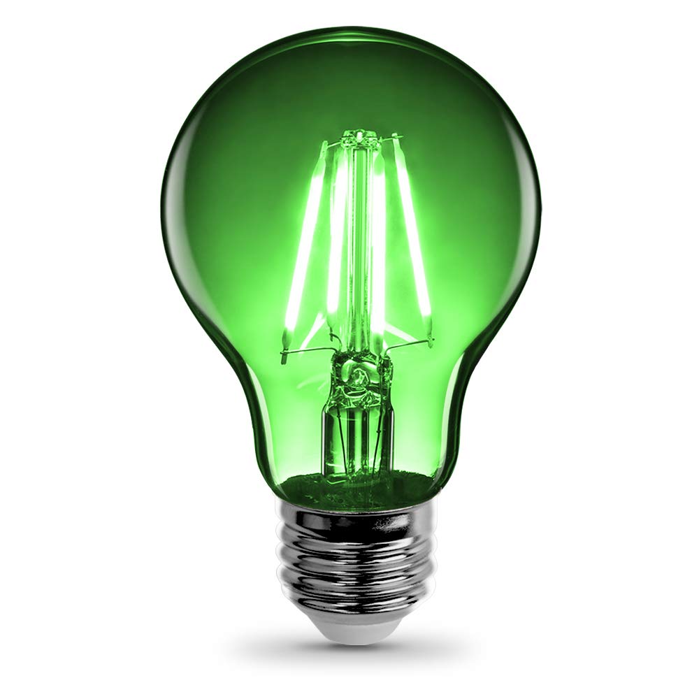 Feit Electric A19 LED Light Bulb, 40W Equivalent, 4.5W Dimmable, Clear Glass, Green, 1 Count