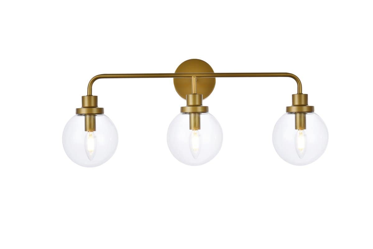 Living District Indoor Modern Home Decorative Bright Ceiling Hanson 3 Lights Bath Sconce in Brass with Clear Shade