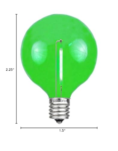 Novelty Lights 25 Pack Green G40 Led Filament String Light Bulbs  E12/C7 Candelabra Base  5 Watt Equivalent  Shatterproof Replacement Bulbs For Patios  Canopy Lighting