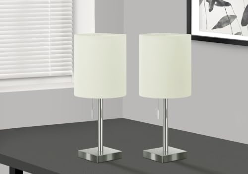 Monarch Specialties 9649 Lighting, Set Of 2Table Lamp, Usb Port Included, Nickel Metal, Ivory, Cream Shade Lighting-2Pcs/17 H Table, 7" L X 7" W X 16.75" H, Silver
