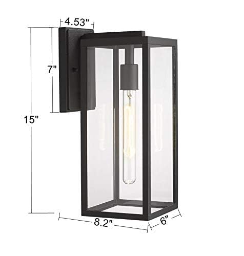 Bestshared Outdoor Wall Lantern, 15" Black Metal Sconce Light, Clear Glass, 2 Pack, Model 4176
