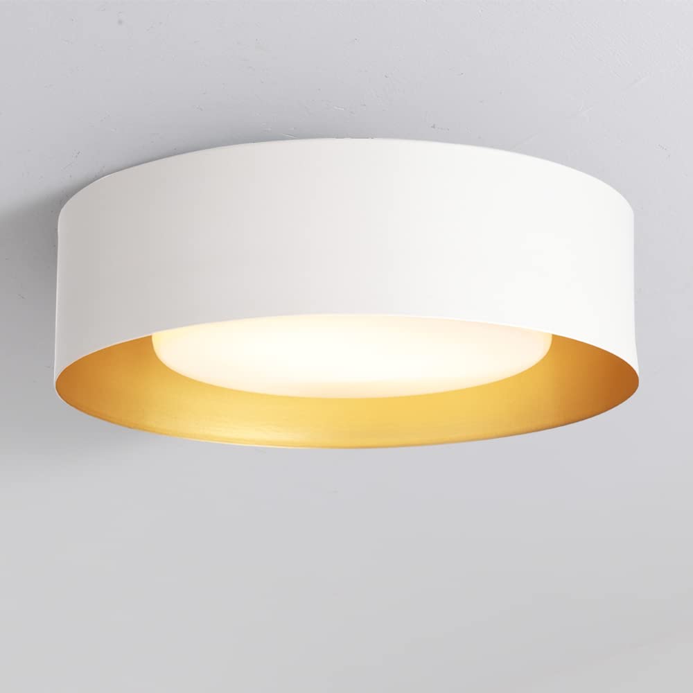 Mivenda Modern Flush Mount Ceiling Light,Minimalist Close to Ceiling Lighting Fixture,White and Gold Flush Mount Light Fixture f
