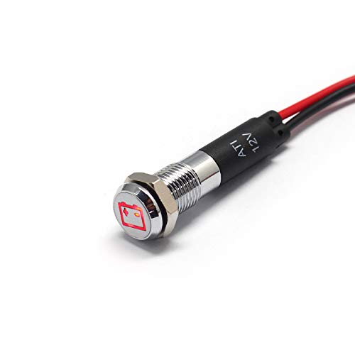 Alpinetech PL8MS 12V LED Metal Signal Indicator Dash Light - Battery Warning