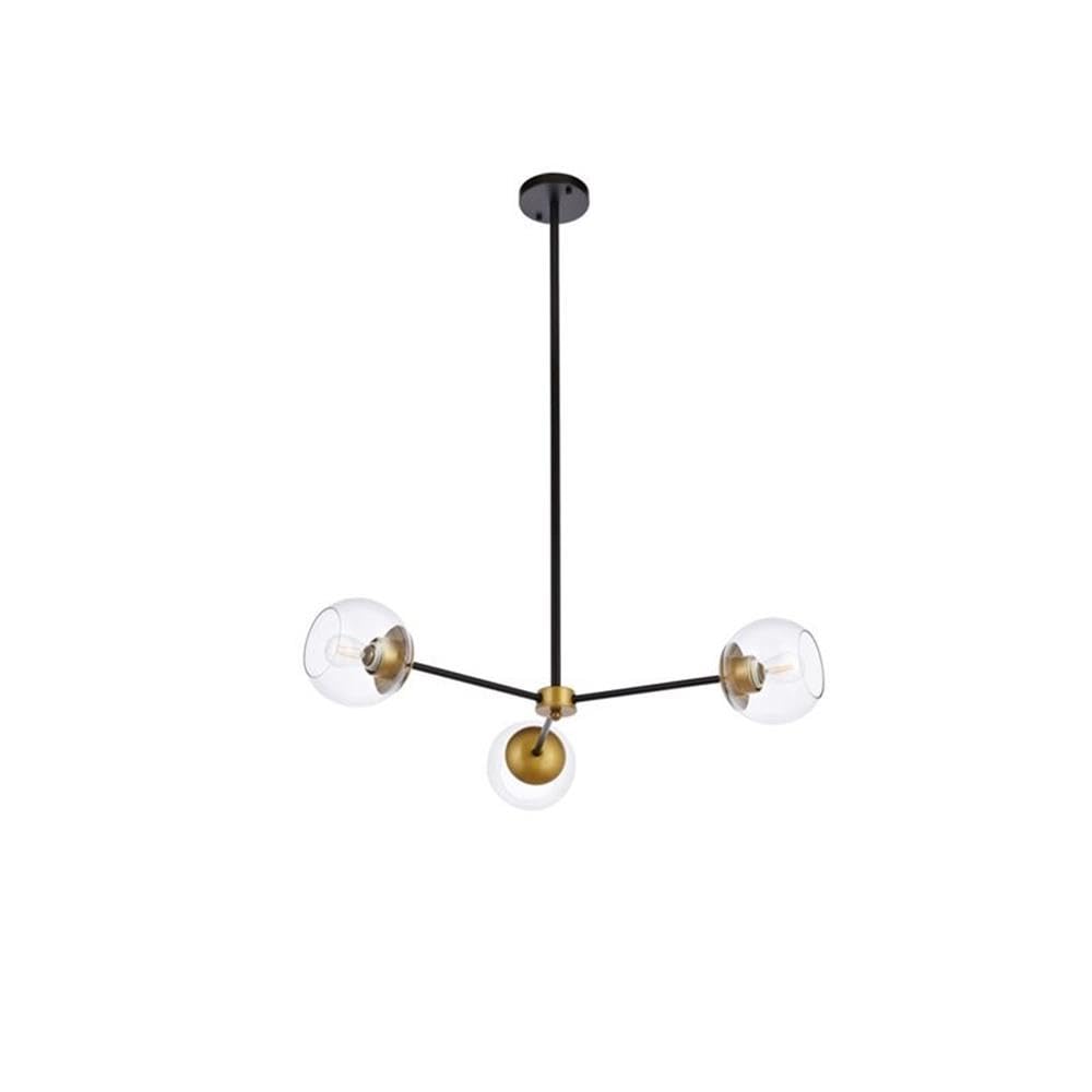 Living District Briggs 3-Light Metal Pendant w/Clear Shade in Black and Brass
