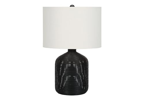 Monarch Specialties I 9734 Lightingtable Lamp, Black Rattan, Ivory/Cream Shade, Modern