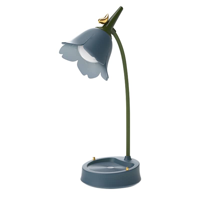 Flower Led Desk Lamp Cordless Table Light Adjustable Gooseneck Dimmable Touch Rechargeable Battery Student Bedroom Room Lighting Table Light House Decor (Blue)