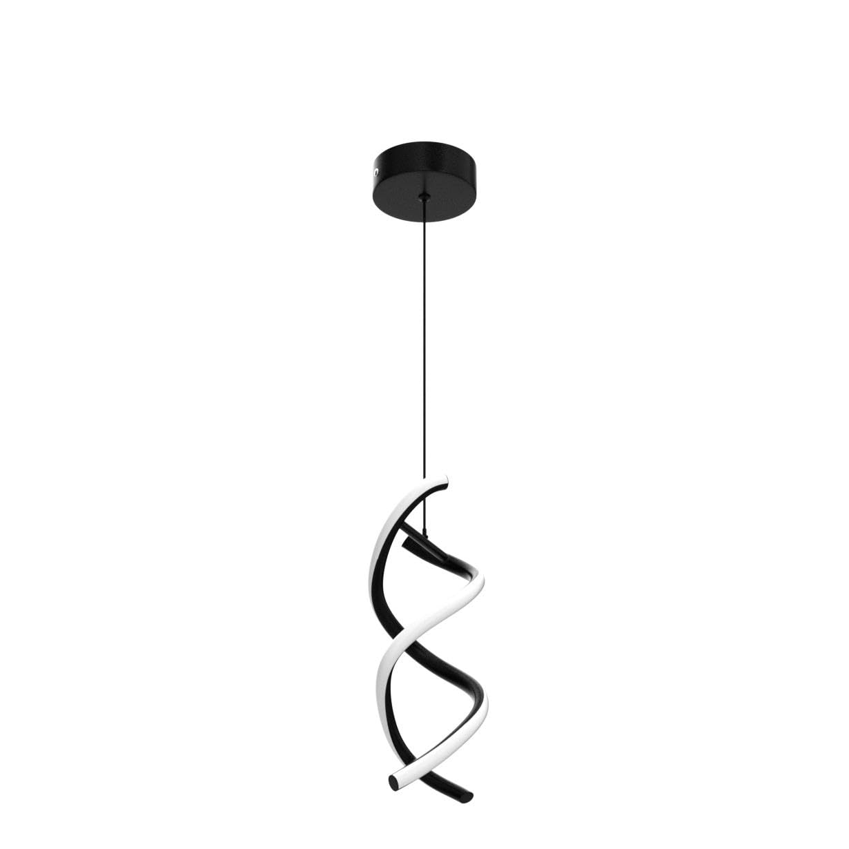 CANEOE Spiral LED Pendant Light Fixture, 15W Cold White, Adjustable Modern Lamp for Living Room/Kitchen, Black