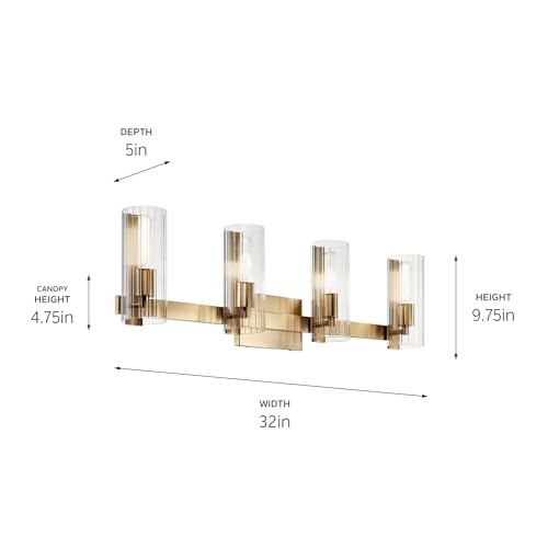 Kichler Jemsa 32'' Vanity Light, 4-Light Modern Bathroom Light Fixture With Clear Fluted Glass In Champagne Bronze, For Bathroom