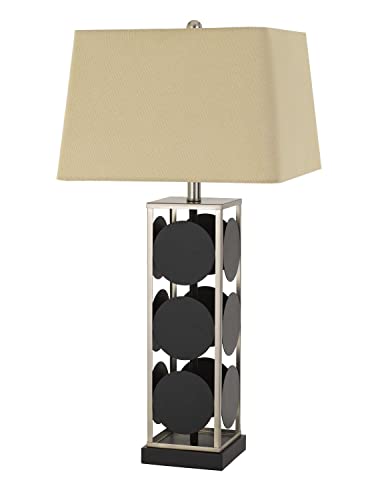 Cal Hanson Metal Table Lamp, Square Fabric Shade, 16x16x31.5 in, Black/Antique Silver, Model BO-2897TB