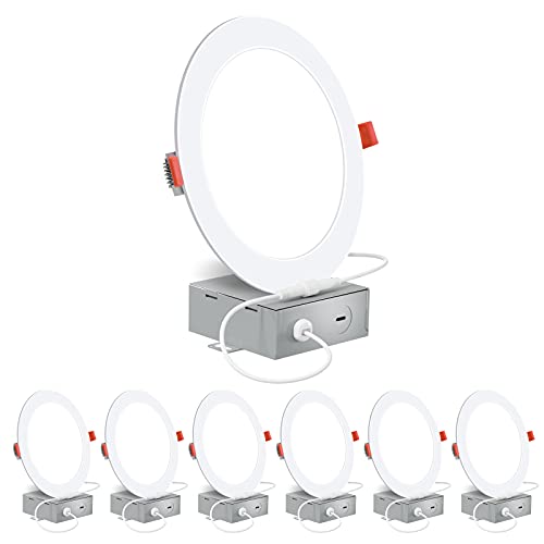 6 Inch Ultra-Thin Led Recessed Lighting With Junction Box, 5000K Daylight Canless Wafer Downlight, 12W=110W Eqv, Dimmable Led Ceiling Lights, 900Lm, Etl Certified, 6 Pack