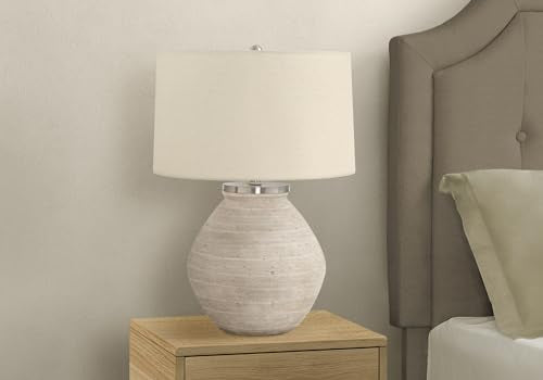 Monarch Specialties 9714 Lightingtable Lamp, Cream Concrete, Beige Shade, Contemporary Lighting-25 H Table, 18&quot; L X 18&quot; W X 25&quot; H