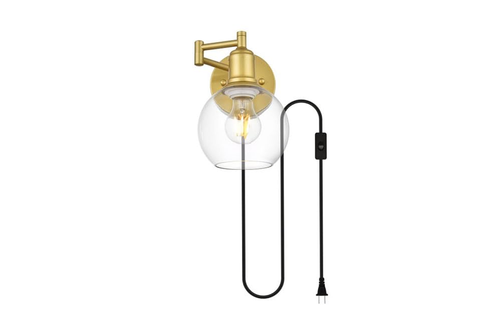 Living District Caspian 1-Light Metal Plug-in Wall Sconce in Brass/Clear