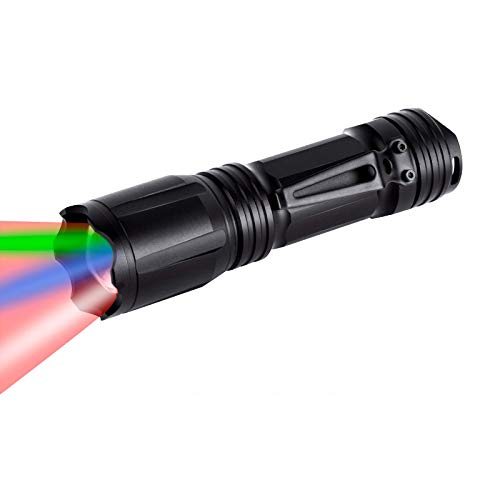 LUMENSHOOTER Zoomable Red Flashlight - 4-in-1 RGBW LED, Aluminum, Multicolor for Night Vision, Fishing, Astronomy