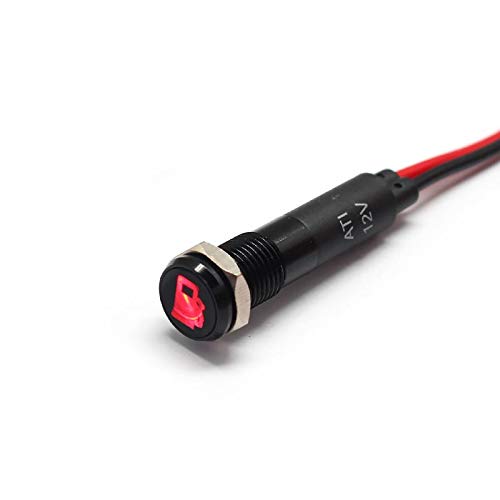 Alpinetech PLB8MS 12V LED Metal Signal Indicator Pilot Dash Light Black Bezel Low Fuel Symbol