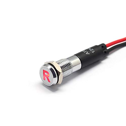 Alpinetech PL8MS 8mm 5/16 12V LED Metal Signal Indicator Pilot Dash Light with Symbols (Reverse)