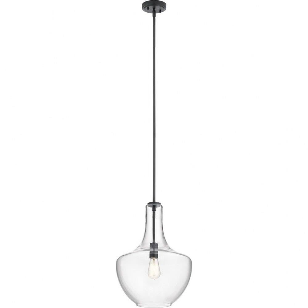 Kichler Everly 1 Light Pendant In A Black Finish For Kitchen, Dining Room And Bedroom, (13.75D X 19.75H), 42046Bk